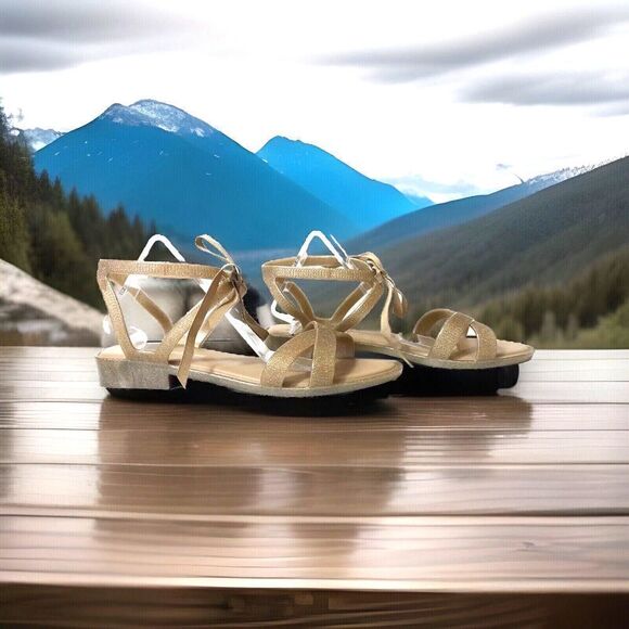 Melissa Jason Wu Womens Sz 7 Summer Sandals Glitter Bronze Tie Up Open Toe Vegan - Picture 5 of 13